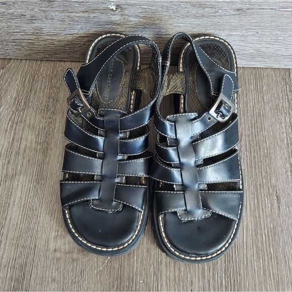 Vintage 90s Lower East Side Black Chunky Heel Platform Fisherman Sandals Size 7 - Picture 3 of 8
